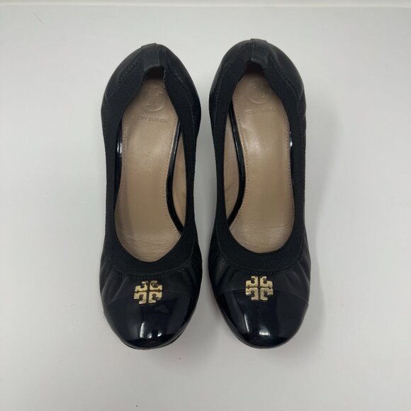Tory Burch Elsa Black Leather Cap Toe Heels US 9 - Picture 7 of 14